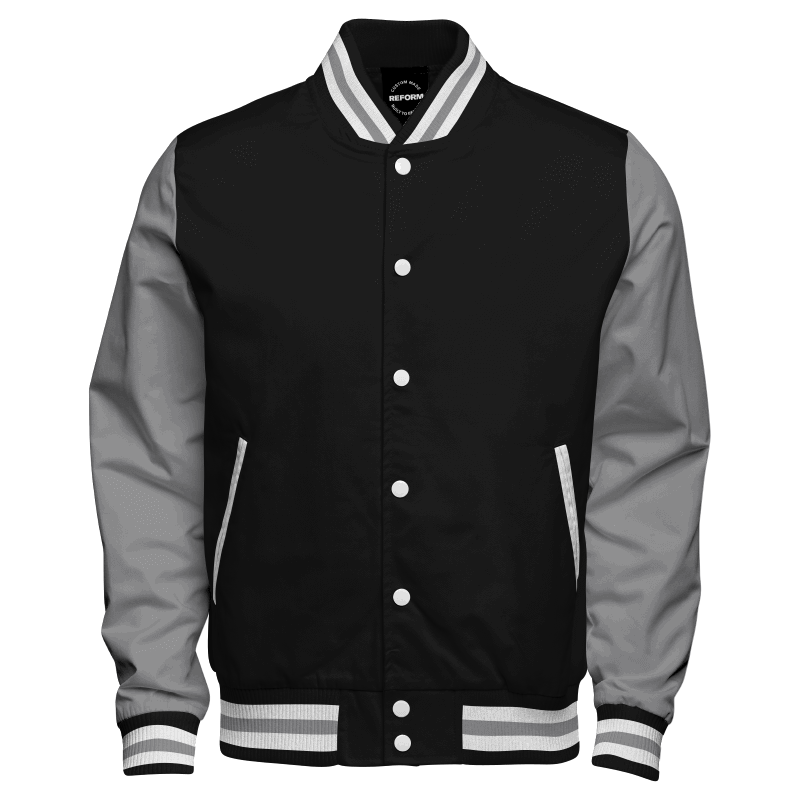 Black And Grey Polyester Varsity Jacket | Letterman Jacket