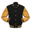 Black And Musturd Wool And Leather Varsity Jacket