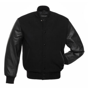 Black Wool And Leather Varsity Jacket