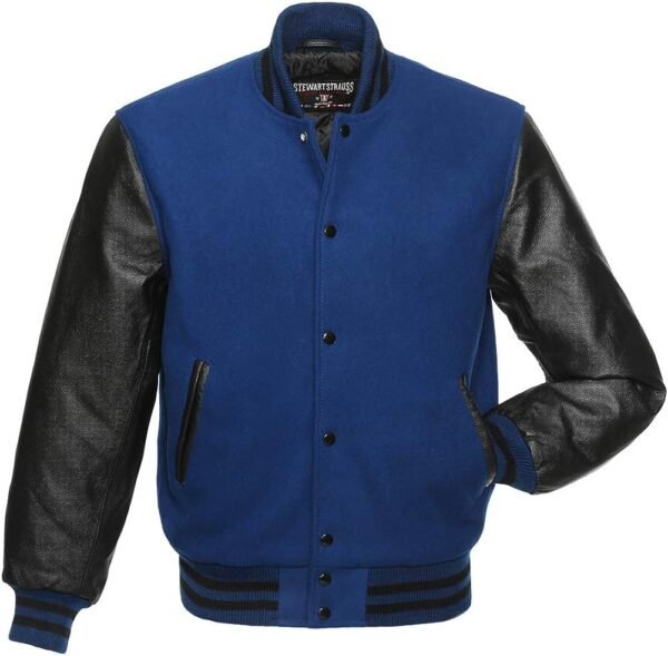 Blue And Black Wool And Leather Varsity Jacket