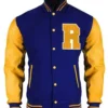 Blue And Yellow Wool And Leather Letterman Jacket