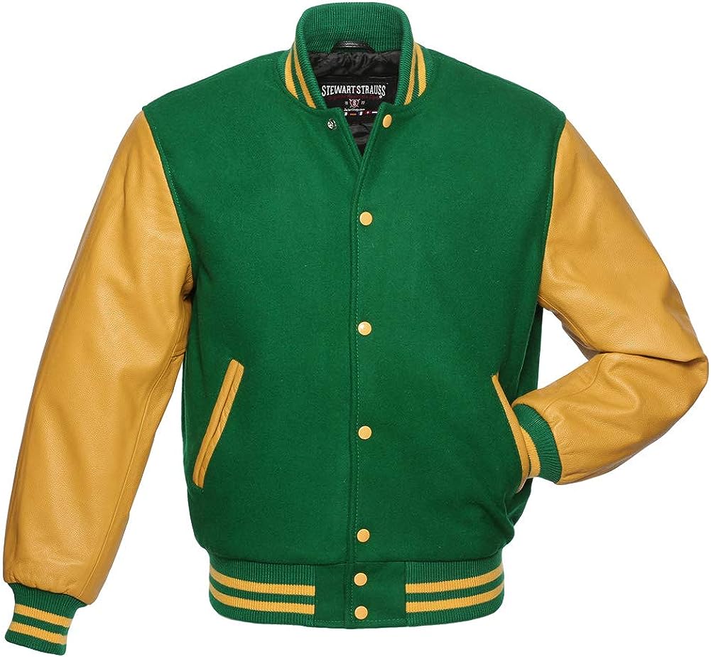 Green And Yellow Wool And Leather Varsity Jacket