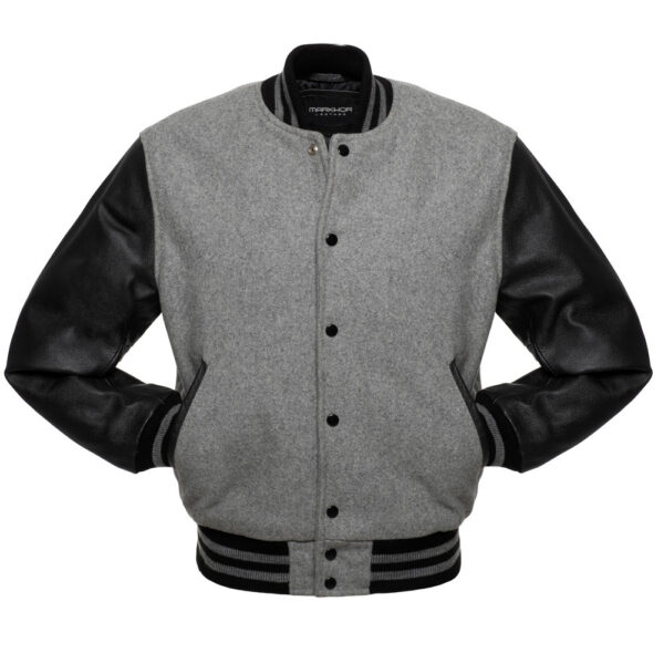 Grey And Black Wool And Leather Varsity Jacket