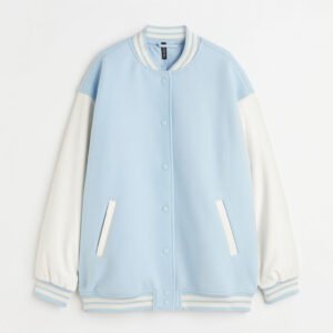 Light Blue And White Baseball Wool And Leather Varsity Jacket