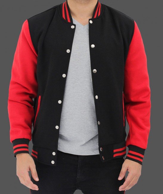 Mens Baseball Style Red And Black Wool Varsity Jacket