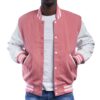 Mens Pink And White Wool And Leather Varsity Jacket