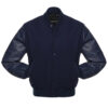 Navy Blue Wool And Leather Varsity Jacket