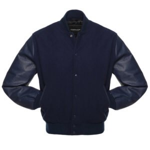 Navy Blue Wool And Leather Varsity Jacket