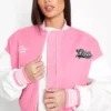 Ofcl Sports Pink And White Varsity And Letterman Jacket