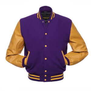 Purple And Musturd Wool And Leather Varsity Jacket