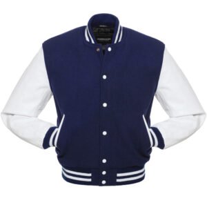 Purple And White Wool And Leather Varsity Jacket