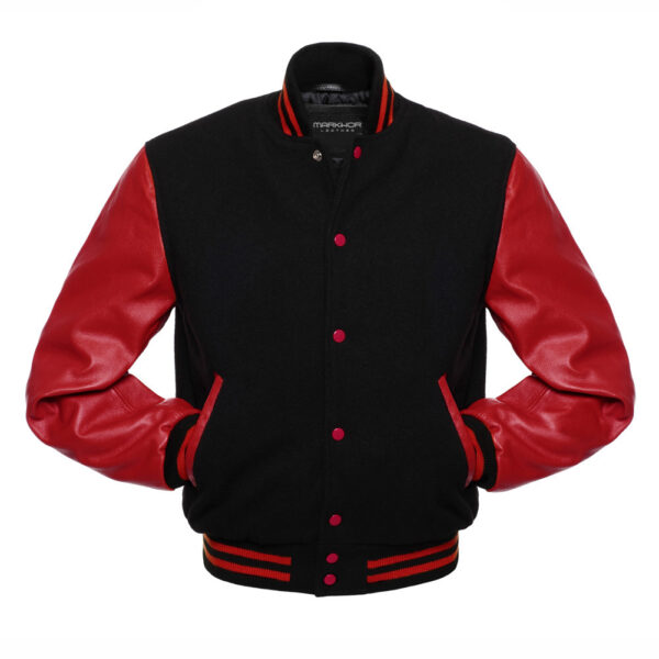 Red And Black Wool Leather Varsity Jacket