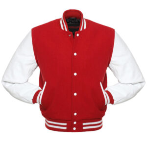 Red And White Wool And Leather Varsity Jacket