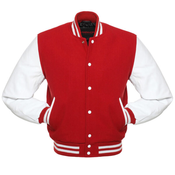 Red And White Wool And Leather Varsity Jacket