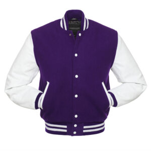 White And Purple Wool And Leather Varsity Jacket
