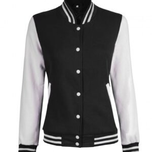 Womens Baseball Style Black And White Wool Varsity Jacket
