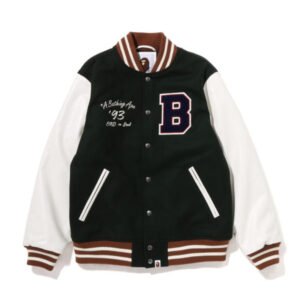 A Bathing Ape Green And White Letterman Jacket