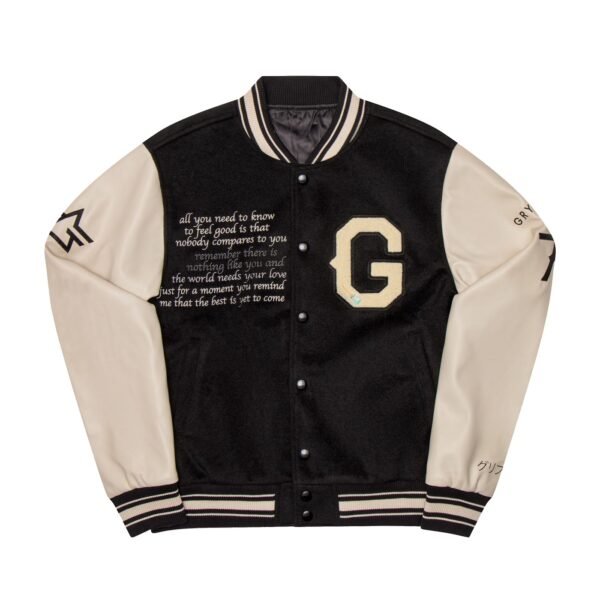 Beige & Black With G Letter Varsity Jacket