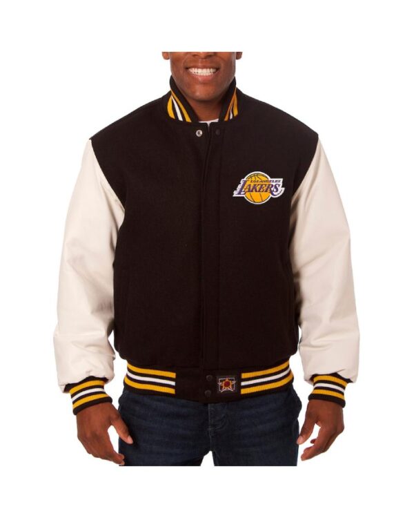 Men's JH Design Black/White Los Angeles Lakers Big & Tall Wool & Leather  Full-Snap Jacket 