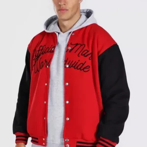 Official Man Worldwide Red And Black Varsity Jacket