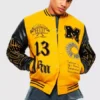 Pour Homme Worldwide Yellow And Black Letterman Jacket