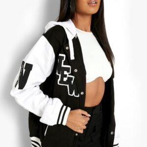 Womens New Black And White Varsity Jacket