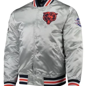Chicago Bears Silver Varsity Satin Jacket