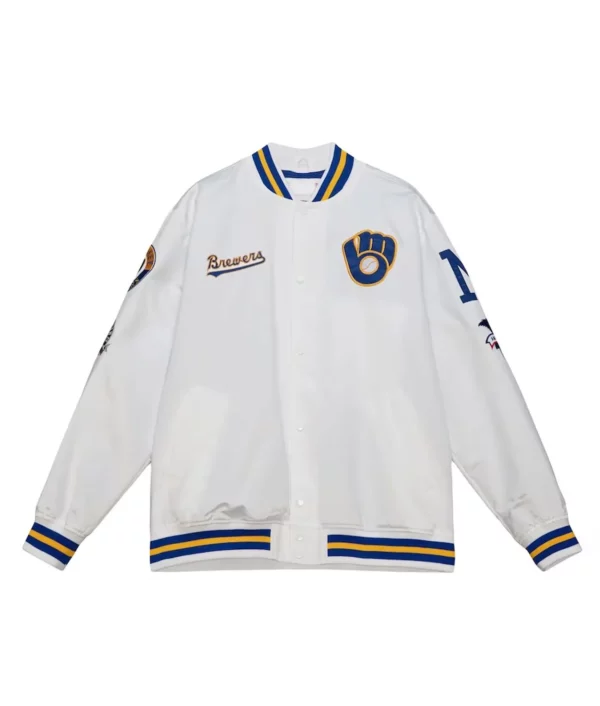 Milwaukee Brewers City Collection White Varsity Satin Jacket