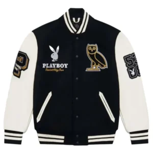 OVO Playboy Black and white Varsity Jacket