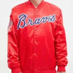 Atlanta Braves Big Logo World Series Red Satin Jacket