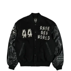 44 Rave New World Black Wool And Leather Varsity Jacket