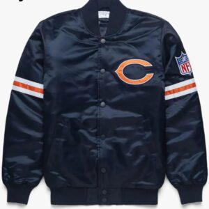 Chicago Bears Navy Blue Bomber Satin Jacket