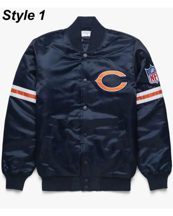 Chicago Bears Navy Blue Bomber Satin Jacket