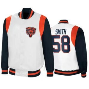 Chicago Bears Roquan Smith White Navy Satin Jacket